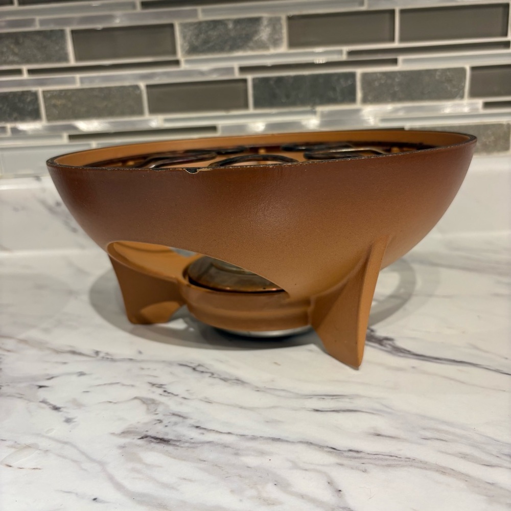 Vintage LeCreuset Fondue Pot Enameled Cast Iron Ombre Terra - Picture 5 of 16